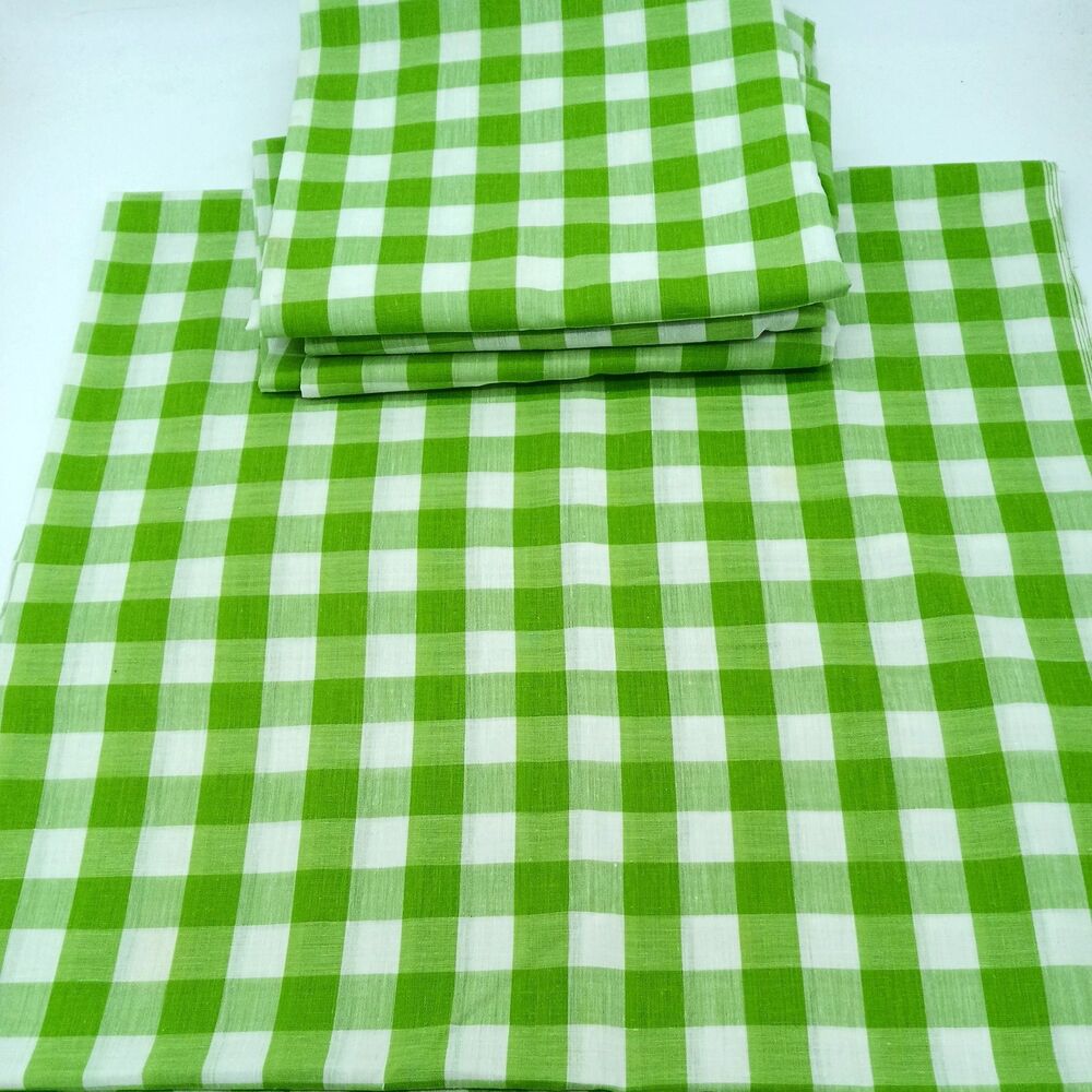 Vintage 8+Yards Lime Green & White 1" Gingham Fabric Remnants Cotton Blend